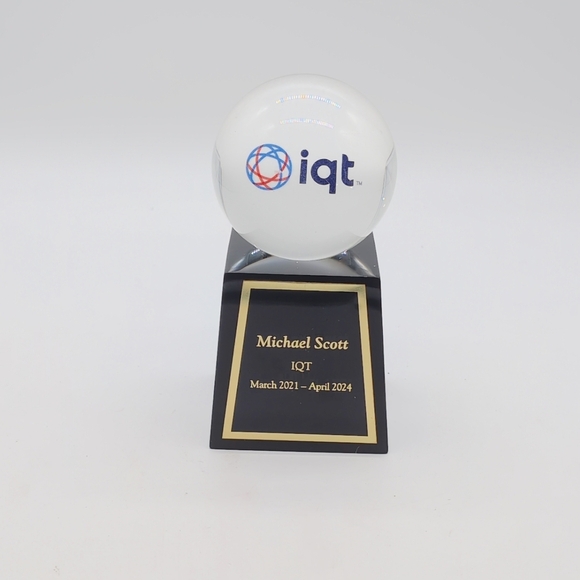 Clear Acrylic Globe Award Michael Scott IQT with Base - Picture 2 of 5